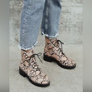 Lulu's Tan Snakeskin Lace-Up Ankle Combat Boots
